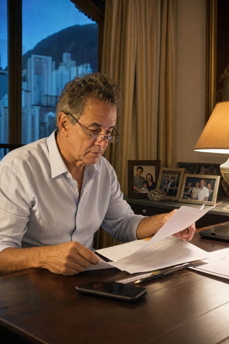 Patriarca revisando documentos do patrimônio